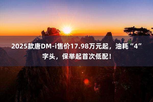 2025款唐DM-i售价17.98万元起，油耗“4”字头，保举起首次低配！